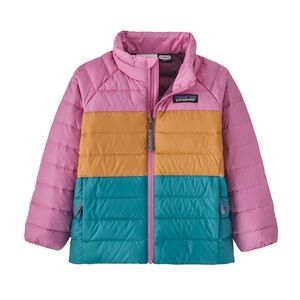 Patagonia Girls 3T Puffer Jacket Colorblock Pink Yellow Tea